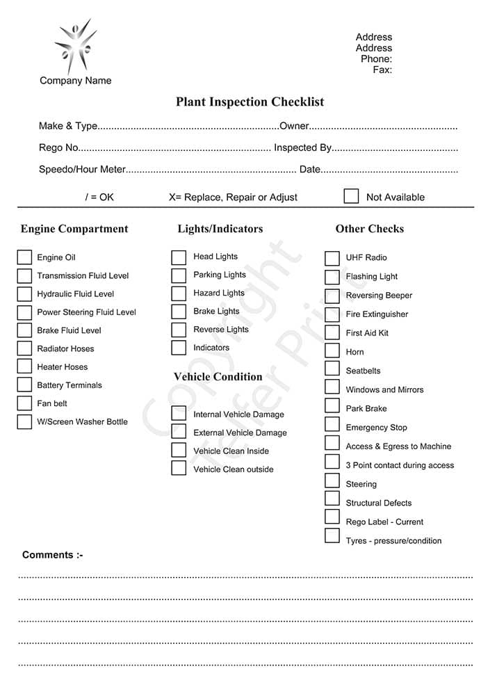 Ok First Part Checklist Machinery Pre-Start Checklist A4 (Custom)